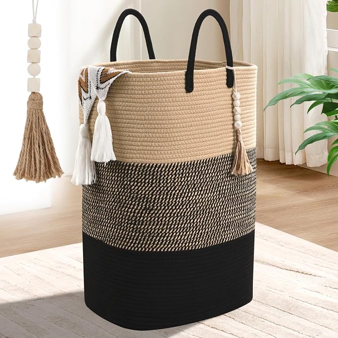 Woven Laundry Basket for Clothes, 65L Large Rectangle Laundry Hampers by WENMER