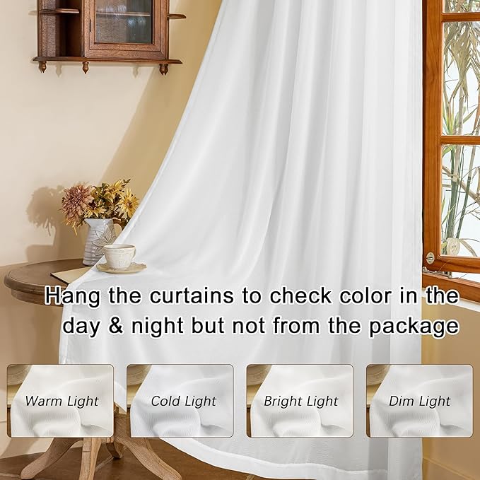 MAIHER 84 Inch Wide White Pinch Pleat Curtains 96 Inches Long for Living Room Sheer Pleated Drapes with Hooks Tree Branch Light Filtering 96 Inch Curtains for Patio, White, 84" W x 96" L, 2 Panels