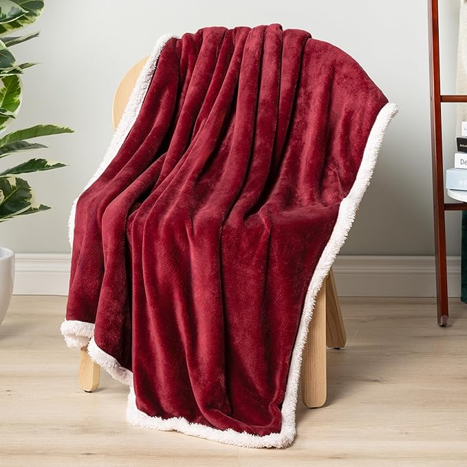 PAVILIA Sherpa Fleece Blanket for Bed, King Size, Maroon Red, Large Plush Soft Fuzzy Blanket, Cozy Reversible Winter Blanket for Women Men, 90x108 Inches