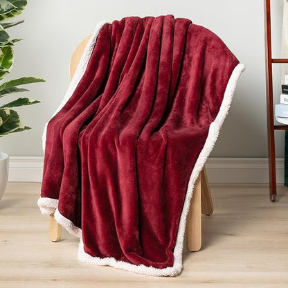 PAVILIA Sherpa Fleece Throw Blanket for Couch, Maroon Red, Plush Soft Fuzzy Sofa Blanket, Cozy Reversible Winter Throw for Women Men, 50x60 Inches