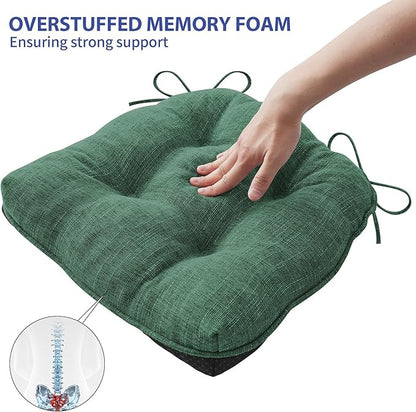 Chair Cushions for Dining Chairs Set of 6, Kitchen Chair Cushions, Chair Pads with Ties Non Slip Backing, Christmas Room Decor, Tufted Memory Foam Seat Cushion 6 Pack, 15.5x15.5x4, Dark Green