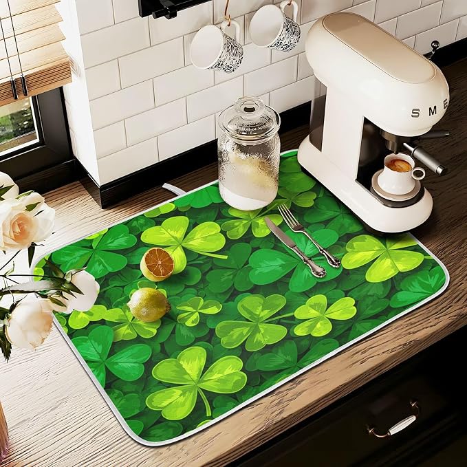 Patricks Day Shamrocks Lucky Clover Leaves Dish Drying Mat - Image 8