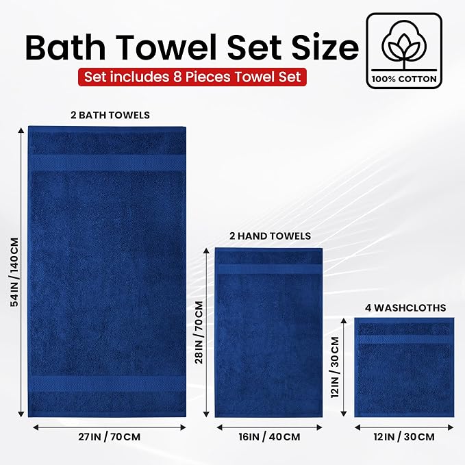 Infinitee Xclusives Luxury 100% Cotton Towel Set – 8 Piece Bathroom Towel Set – - Image 3