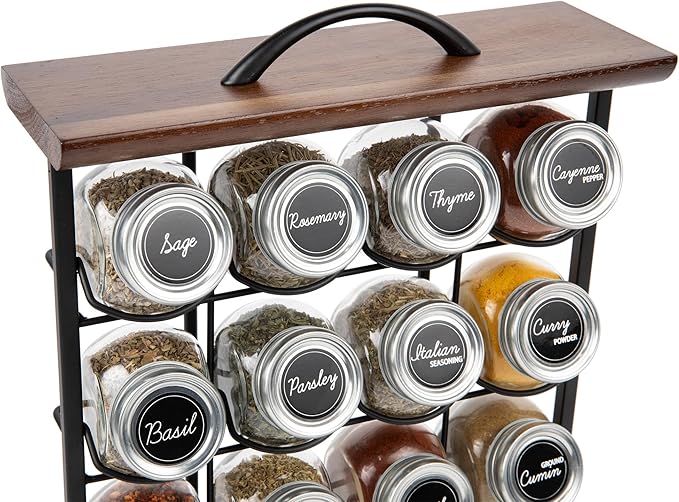 Orii 16 Jar Acacia Wood & Metal Wire Spice Rack - Image 9