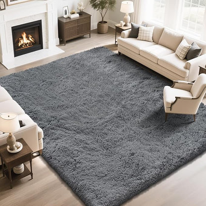 Fluffy Rug Shaggy Area Rug, Dark Grey 10x14 Area Rugs for Bedroom, Super Soft Shaggy Rugs for Living Room Bedroom Kids Room Home Decor, Upgrade Anti-Skid Rectangular Fuzzy Rug