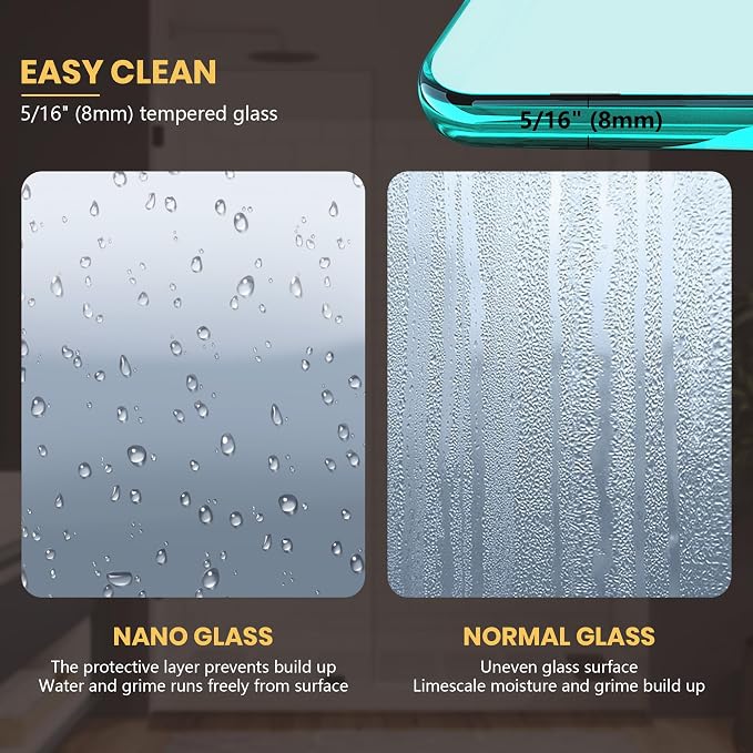 28" W x 78" H Frameless Shower Glass Panel, Single Fixed Shower Panel Screen - Image 8