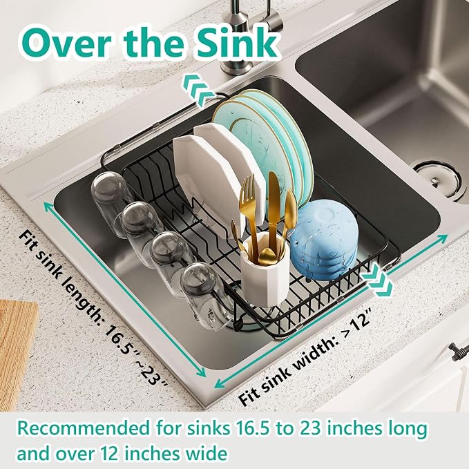Dish Drying Rack in Sink Expandable Stainless Steel Kitchen Dish Drainer - Image 3