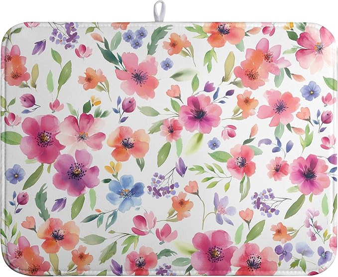Spring Floral Dish Drying Mat Flowers Summer Kitchen Mat Dish Drying Pad by farg