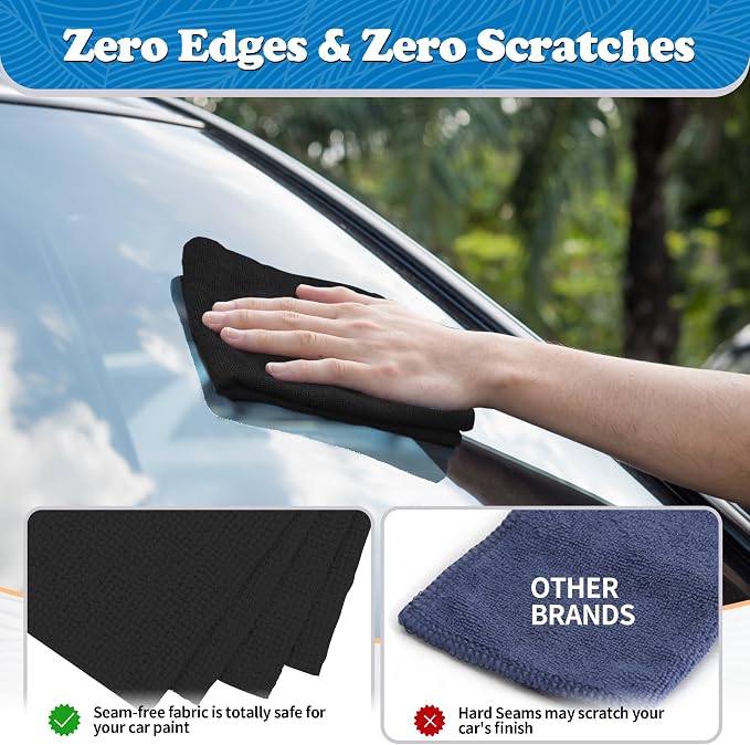 FIXSMITH Microfiber Cleaning Cloth, Shop Towels Bulk, 24 Pack Black Microfiber - Image 4