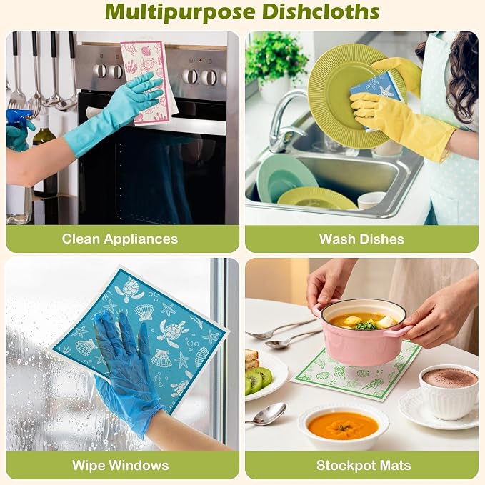 6 Packs Swedish Paper Cloths for Kitchen, Reusable Paper Towels Washable Dish - Image 7