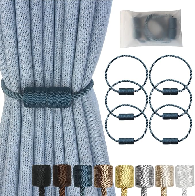 Magnetic Curtain Tiebacks 6 Pack Blue Curtain Rope Tieback Curtain Holders by CURTAINTIEBACKS