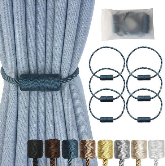 Magnetic Curtain Tiebacks 6 Pack Blue Curtain Rope Tieback Curtain Holders by CURTAINTIEBACKS