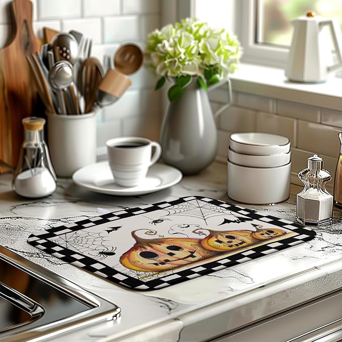 Halloween Kitchen Drying Mats for Dishes 16x18 In Orange Pumpkin Ghost Dish - Image 6