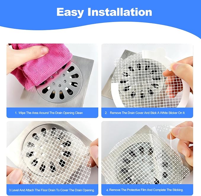 30 Pack Disposable Shower Drain Hair Catcher, Round 4-Ear Glass Fiber Stickers - Image 4