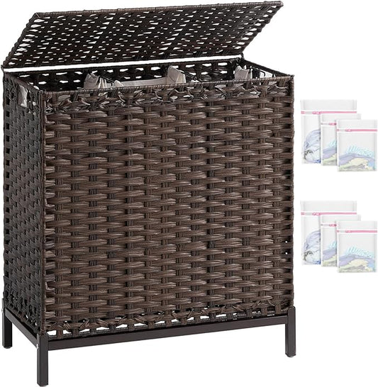 Laundry Hamper with Lid 132 L, Clothes Hamper with Lid, Handwoven Rattan by SETVSON