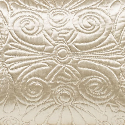 Touch of Class Portia Luxury Bedding | Soft Pearl | Premier Quilted Polyester Satin | Romantic Hand Guided Machine Quilted Scroll Design 3 Piece Set: Queen Oversized Bedspread and 2 Standard Shams