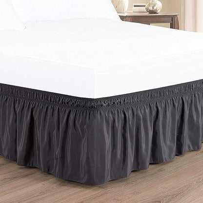 Dark Grey Wrap Around Bed Skirts with 16" Drop - Three Sides Fabric Adjustable Elastic Dust Ruffle Silky Soft -600 TC Stretchy Bed Skirt-Olympic Queen(66"X 80") Dark Grey