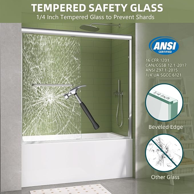GETPRO Tub Shower Door 56-60 in. W x 58 in. H Semi-Frameless Bypass Double - Image 7