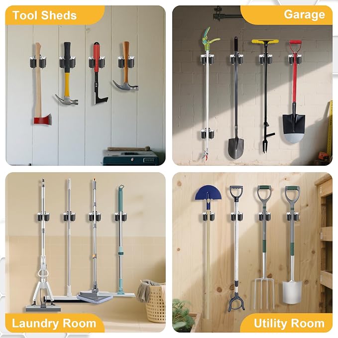 Broom Holder Wall Mount, 12 Pack Single Metal Mop Clips & Gripper, Wall Mounted - Image 5