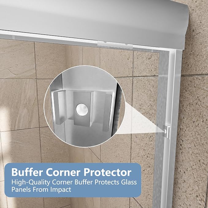 56-60x60 Inch Semi-Frameless Double Sliding Shower Door - Image 7