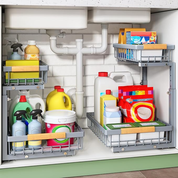 Under Sink Organizer, 2 Packs 2 Tier Under Sink Organizers and Storage by Kitstorack