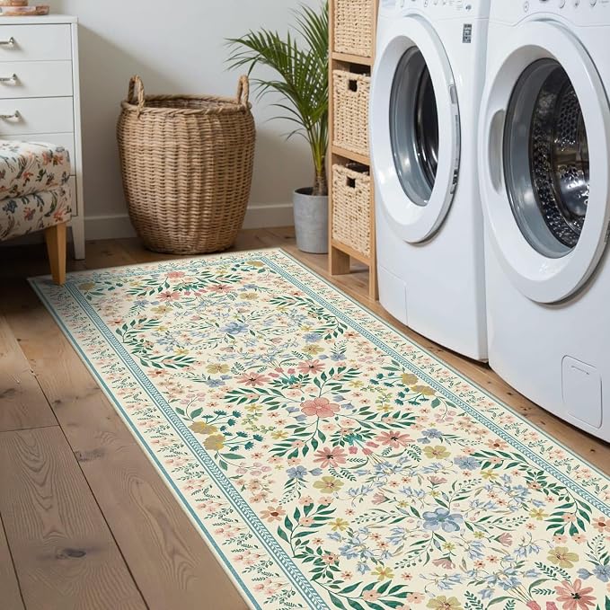 2x6 Floral Runner Rug, Washable Runners - Image 3