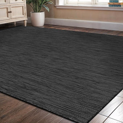 Washable Indoor Outdoor Rug 10x14 Weather Resistant Area Rugs Modern Solid for Porch Deck Balcony Backyard Patio Outside Carpet (10 X 14 Dark Grey)