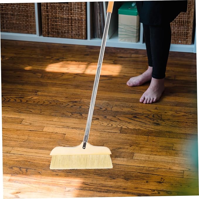 Natural Bristle Broom Soft Floor Brush Stainless Steel Pole Home Cleaning Tool - Image 4