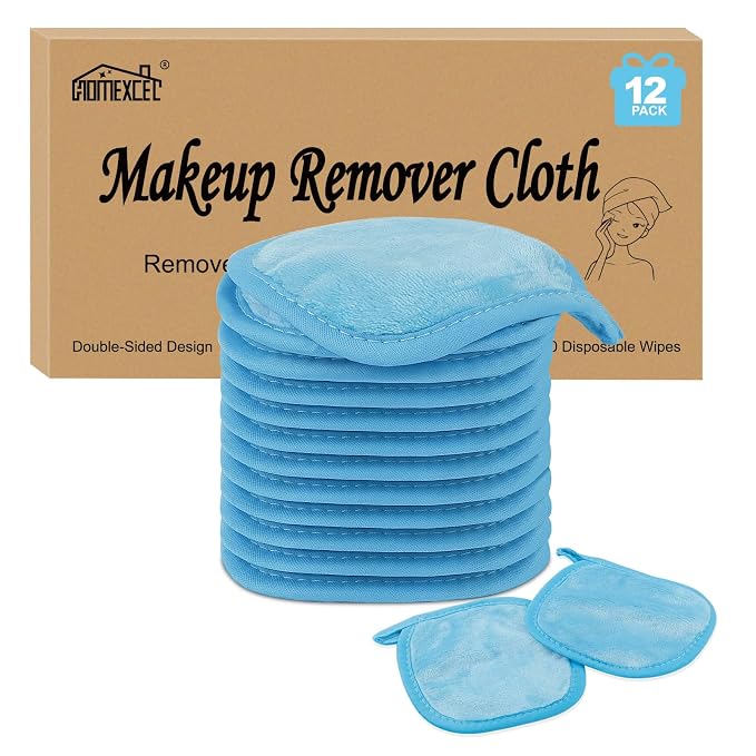 HOMEXCEL Makeup Remover Cloth 12 Count, Reusable Makeup Remover Pads, Washable by HOMEXCEL
