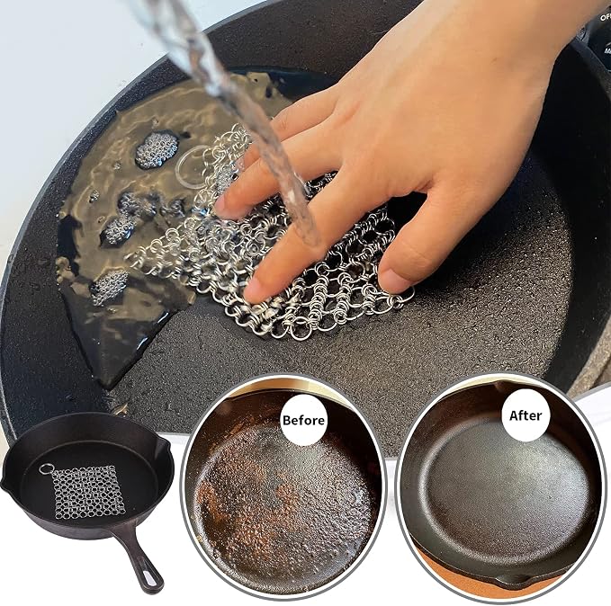 2Pack 4" Chain Mail Cast Iron Cleaner Scrubber, 316 Chainmail Scrubber Cast - Image 4