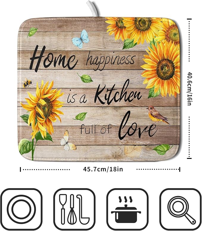 Sunflower Floral Dish Drying Mat - Image 2