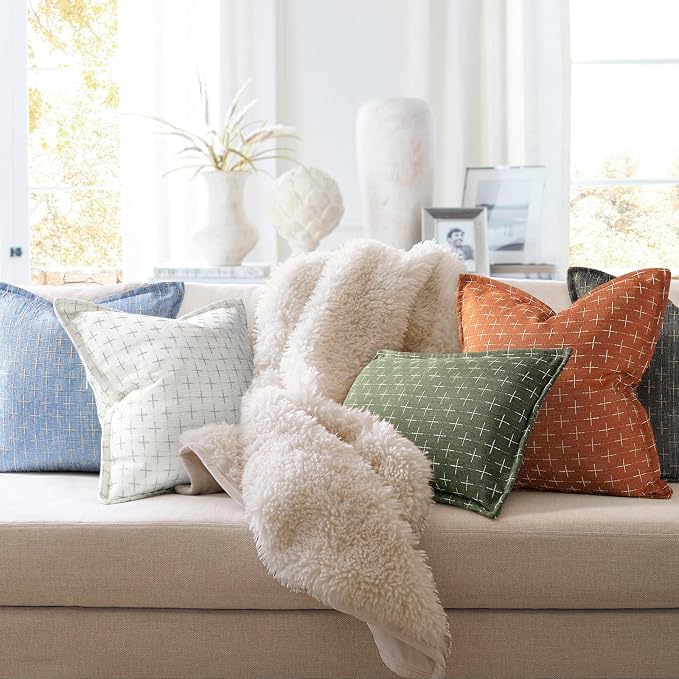 ZWJD Pillow Covers 24x24 Set of 2 Soft Fall Decor Polyester Textured Pillow - Image 5