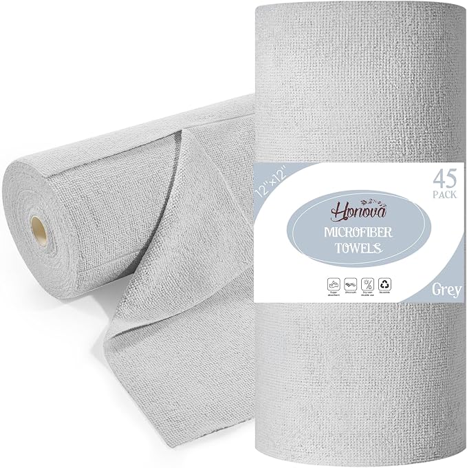 HONOVA Microfiber Cleaning Cloth Roll 45 Pack, Reusable Paper Towels Washable by HONOVA