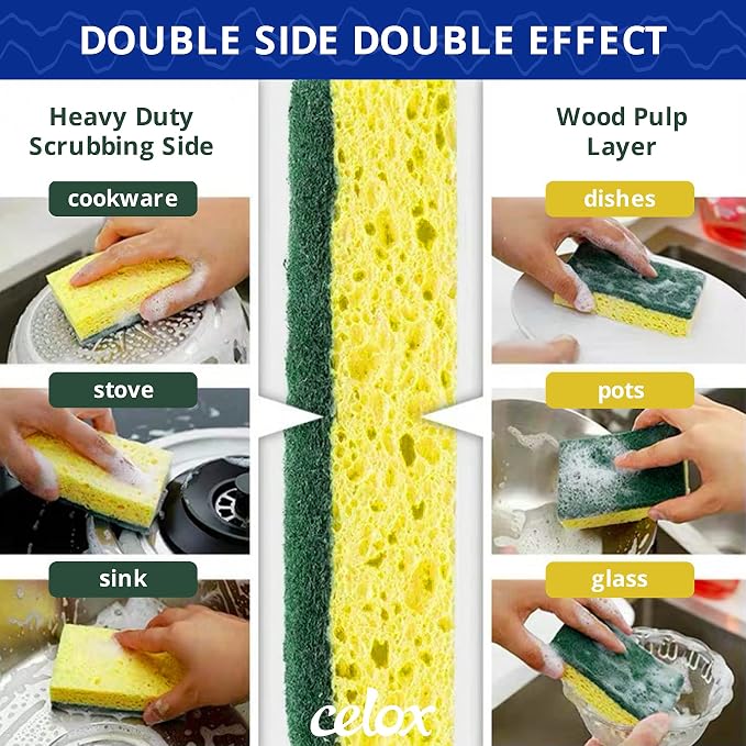 CELOX 36 Pack Dish Sponge for Kitchen, Dual Sided Scrub Sponge Heavy Duty - Image 3