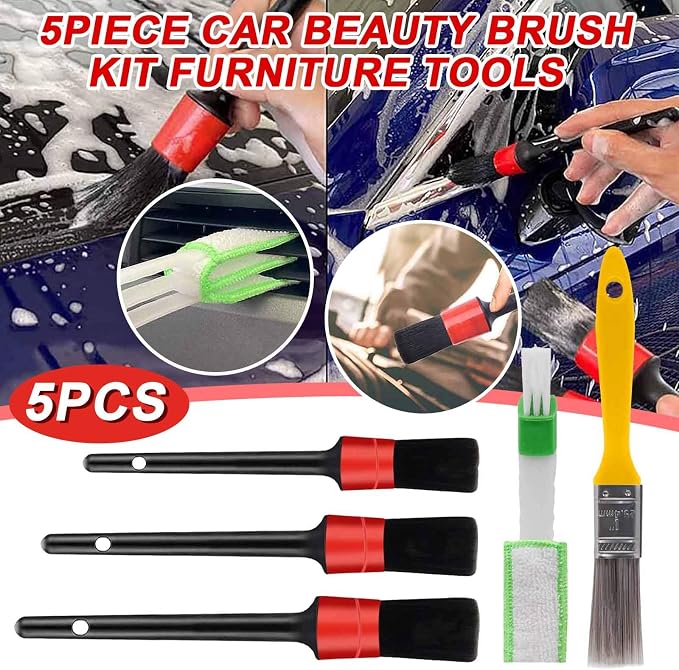 5pcs Auto Car Detailing Brush Set Car Interior Cleaning Kit Includes 3 Hair - Image 3