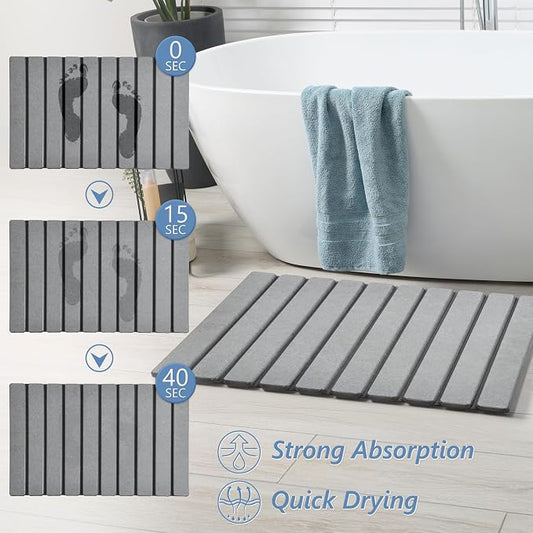 AWW Foldable Stone Bath Mat, Super Absorbent Diatomaceous Earth Mats, Non-Slip - Image 2