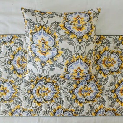 The HomeCentric King/Queen/Twin Grey Decorative King 90"x18" Bed Runner Without Pillow Cover, Quilted, Damask & Tassels Bed Scarf on Jacquard Fabric - Damask Blaze