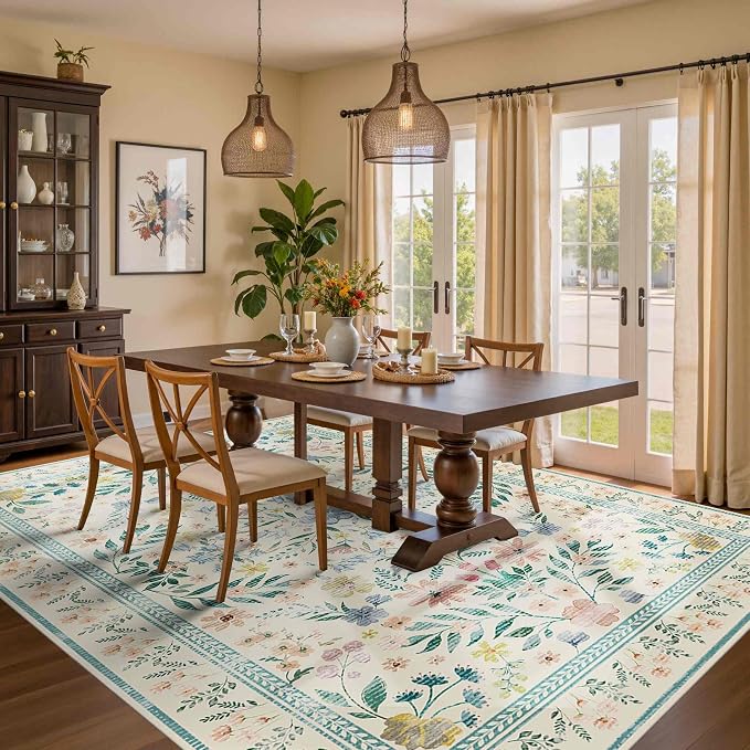 Floral Rug for Living Room Bedroom, 6x9 Washable Rug, Vintage Boho Style - Image 3
