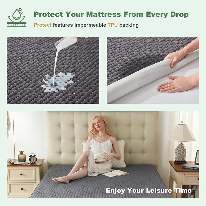 Waterproof Mattress Protector, Full Size Mattress Pad Fitted 6-15" Deep Pocket - Image 3
