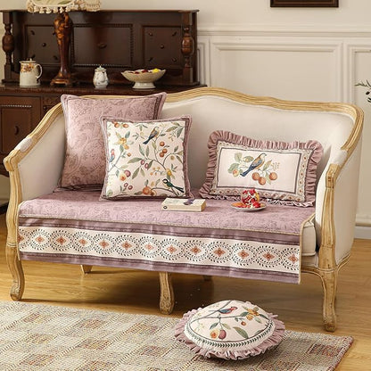 Square Pink Farmhouse Throw Pillow Covers, Birds and Flowers Pattern Cozy Velvet Pillowcases,Decoration Pillows Cushion Covers for Couch Sofa Bed Car Chair,18"x18"