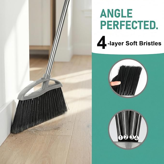 Soft Bristle Broom and Dustpan Combo Set, Long Handle Indoor Broom - Image 5