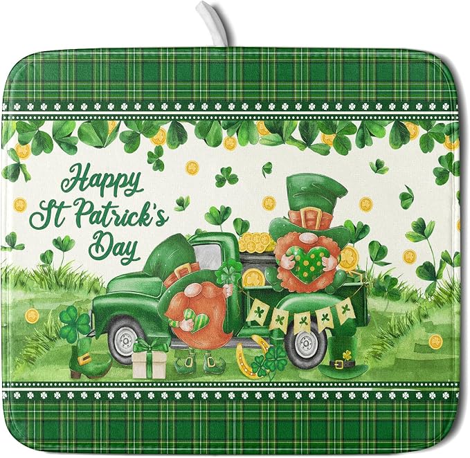 Shamrock Truck Dish Drying Mat Buffalo Check Dish Drainer Mat 16x18 inch by Giwawa