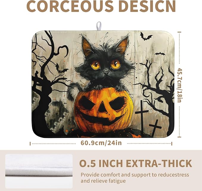 Black Cat Fall Pumpkin Dish Drying Mat 18x24 - Image 2