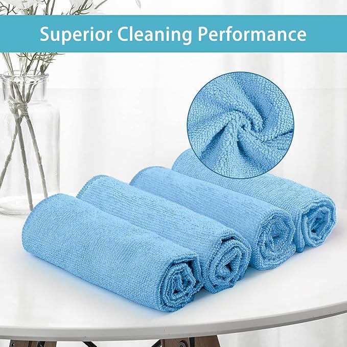 HOMEXCEL Blue Microfiber Cleaning Cloth, 8 Pack Cleaning Towels - Image 3