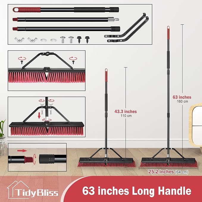 24” Push Broom Outdoor Heavy Duty 2 Pack, Large Commercial Stiff Bristle Brush - Image 4