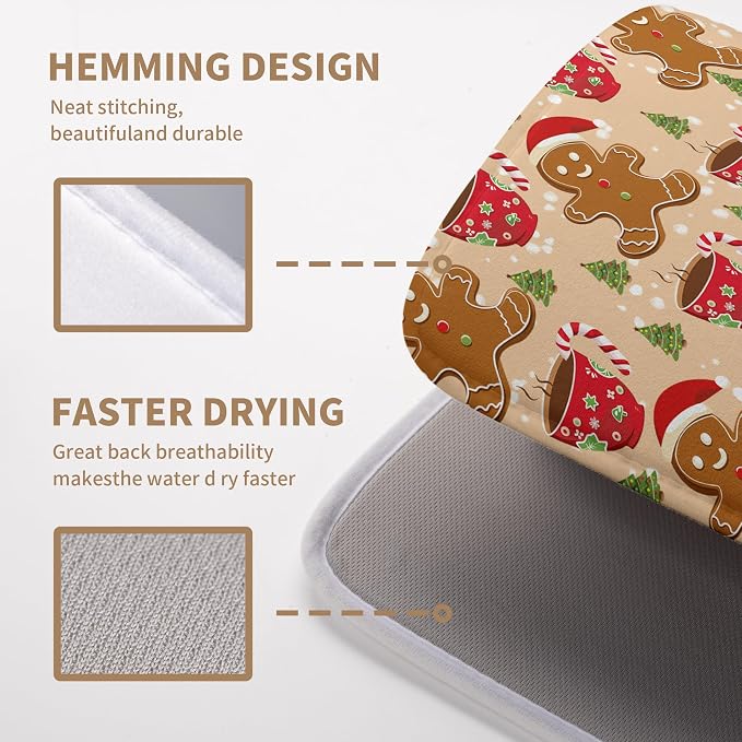 Cute Gingerbread Man Xmas Dish Drying Mat, Absorbent Dish Pad, 18x24 inch - Image 4