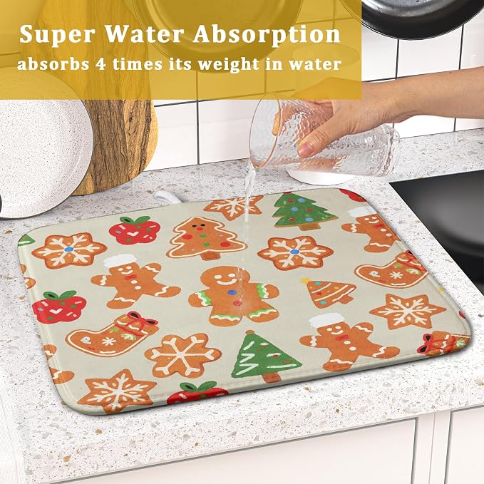 Christmas Dish Drying Mat for Kitchen Counter 16x18 Cute Gingerbread Themed - Image 7