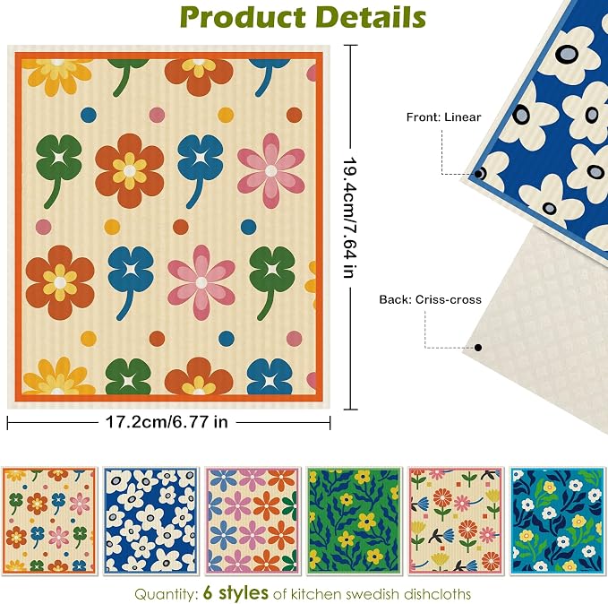 6 Packs Swedish Paper Cloths for Kitchen, Reusable Paper Towels Washable Dish - Image 2