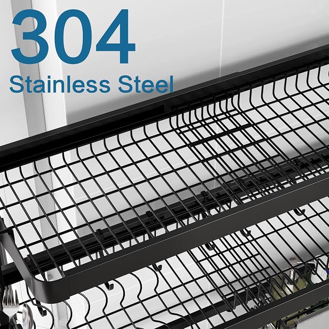 Over The Sink Dish Drying Rack, 3 Tier Adjustable Length Full Stainless Steel - Image 4