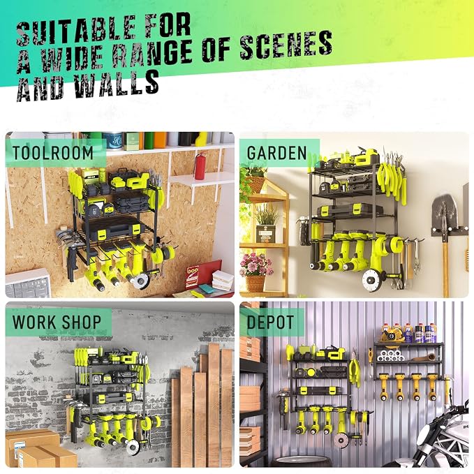 Power Tool Organizer, 4 Drill Holder Wall Mount, Garage Tool Organizer and - Image 5